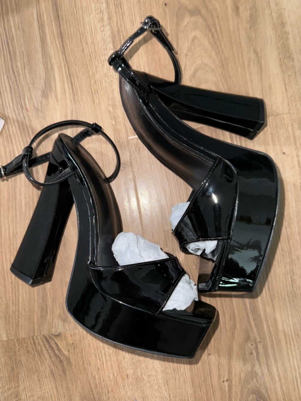 Brand new black patent platforms shoes